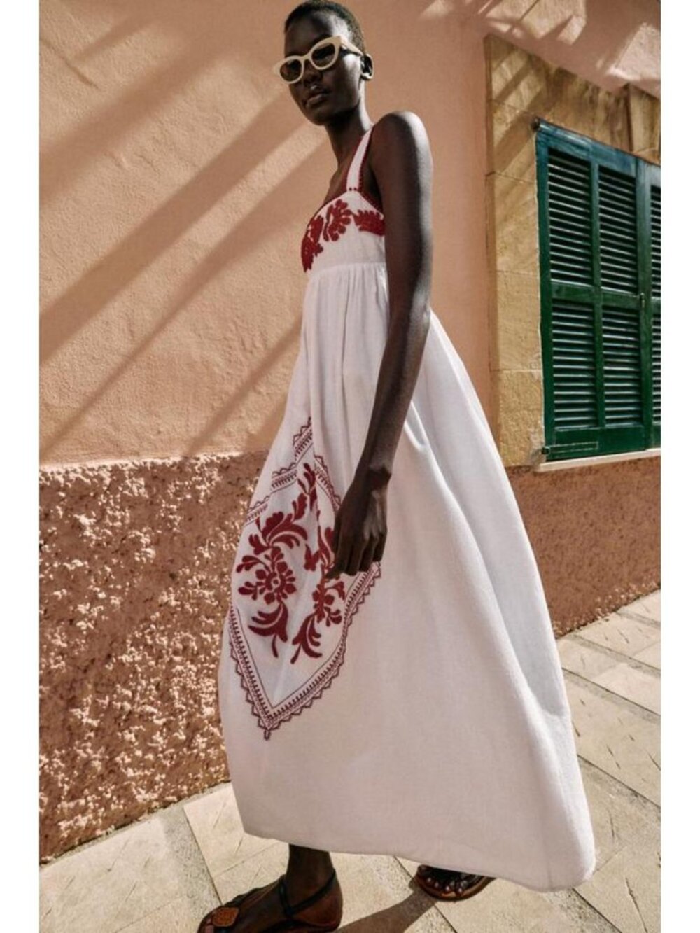 ZARA EMBROIDERED TEXTURED MIDI DRESS - Picture 1 of 10